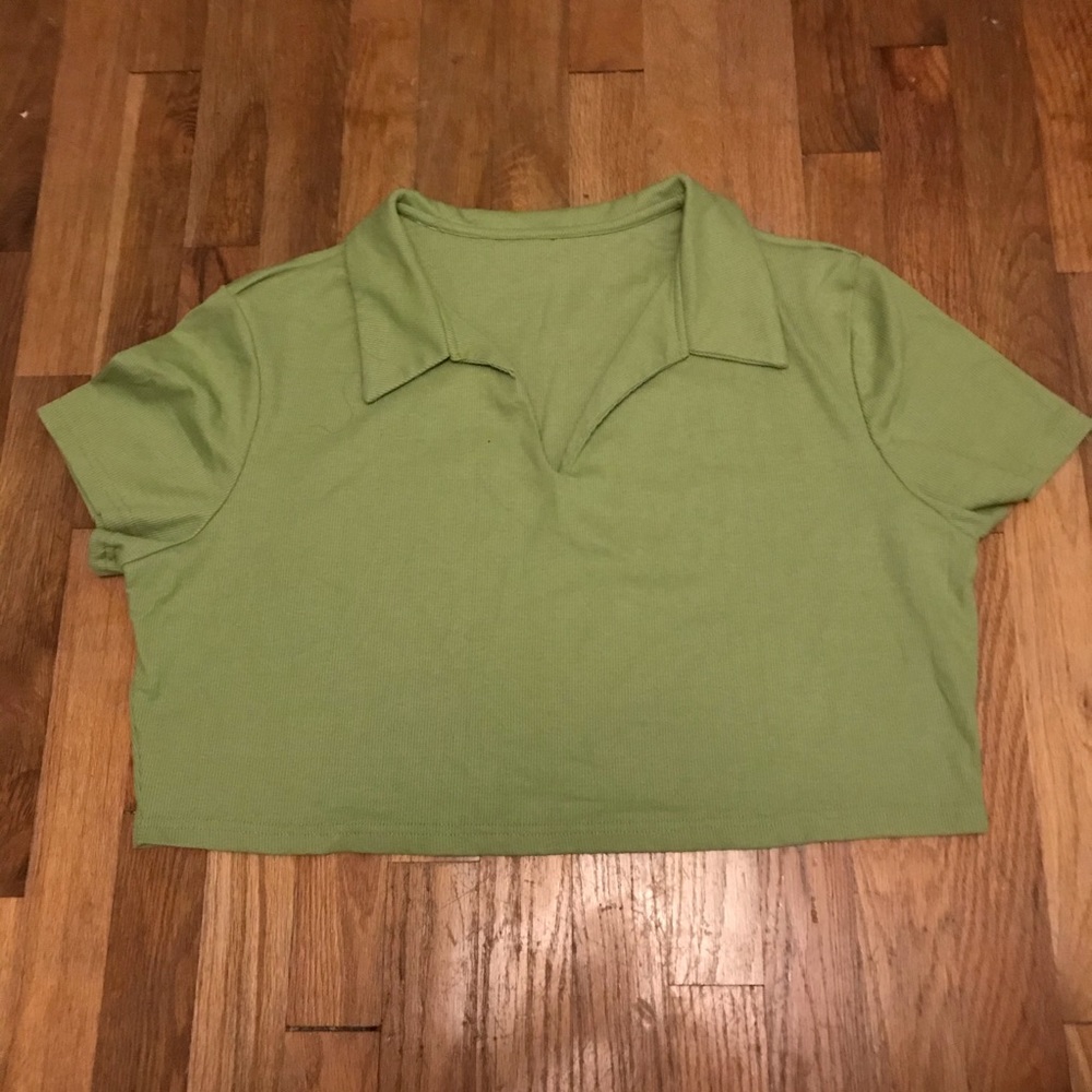 Lime green collared/ribbed cropped shirt